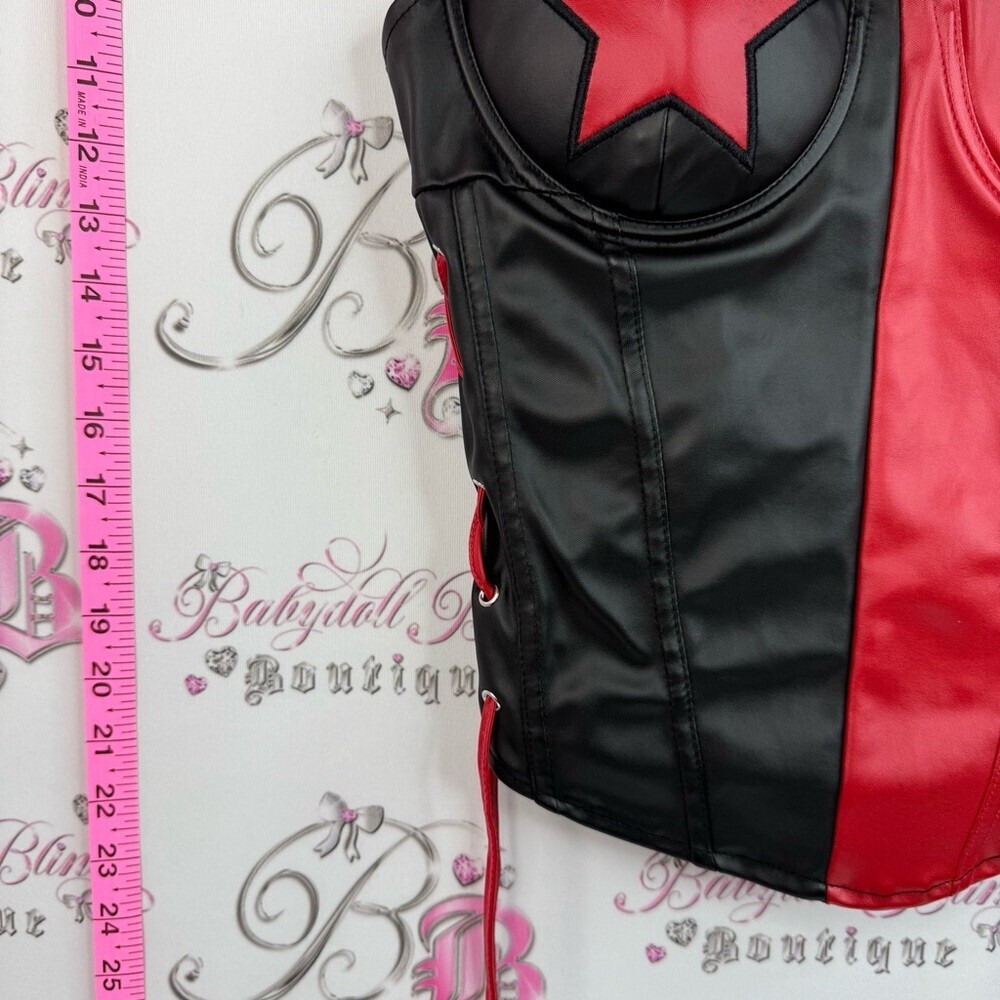 DC Batman Red and Black Faux Leather Bustier with Star and Diamond Accents - Picture 3 of 14